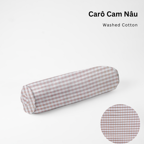  Vỏ Gối Ôm Washed Cotton | Size 37x100cm | Sọc Cam Nâu 