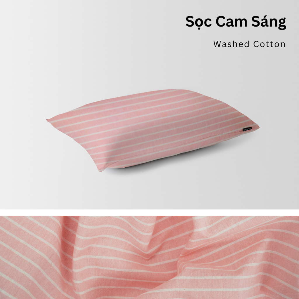 Vỏ Gối Nằm Washed Cotton Cao Cấp | Size 50x70cm | Sọc Cam Sáng