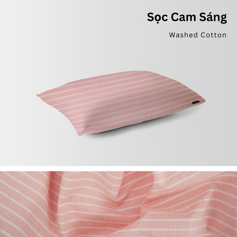  Vỏ Gối Nằm Washed Cotton Cao Cấp | Size 50x70cm | Sọc Cam Sáng 