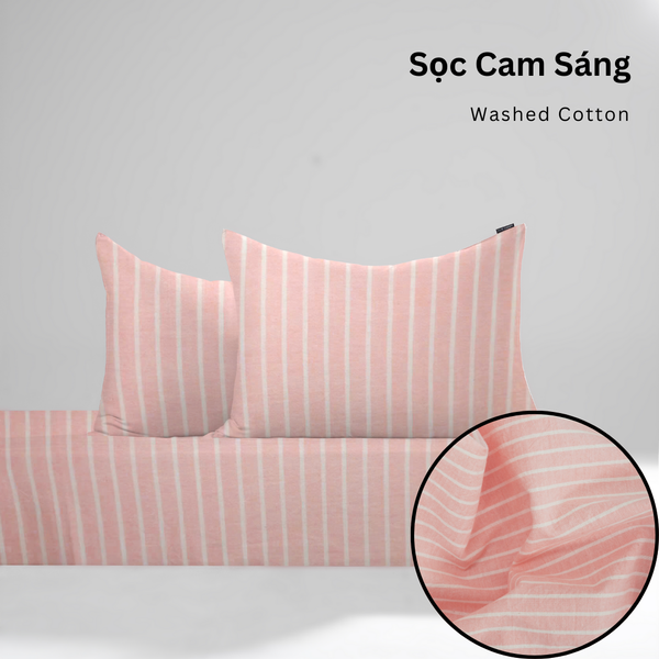  Bộ ga gối 3 món Washed Cotton [ Sọc Cam Sáng ] À ƠI CONCEPT 