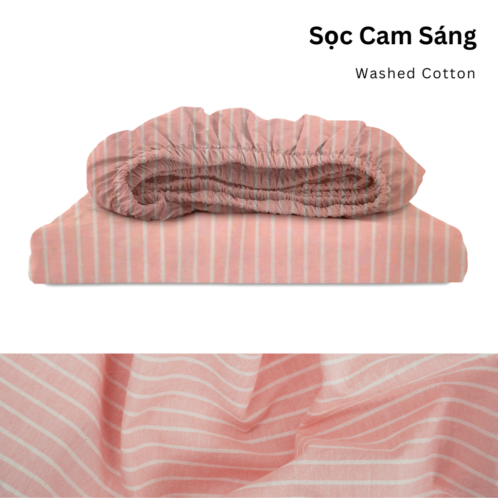 Drap giường Washed Cotton [ Sọc Cam Sáng ]