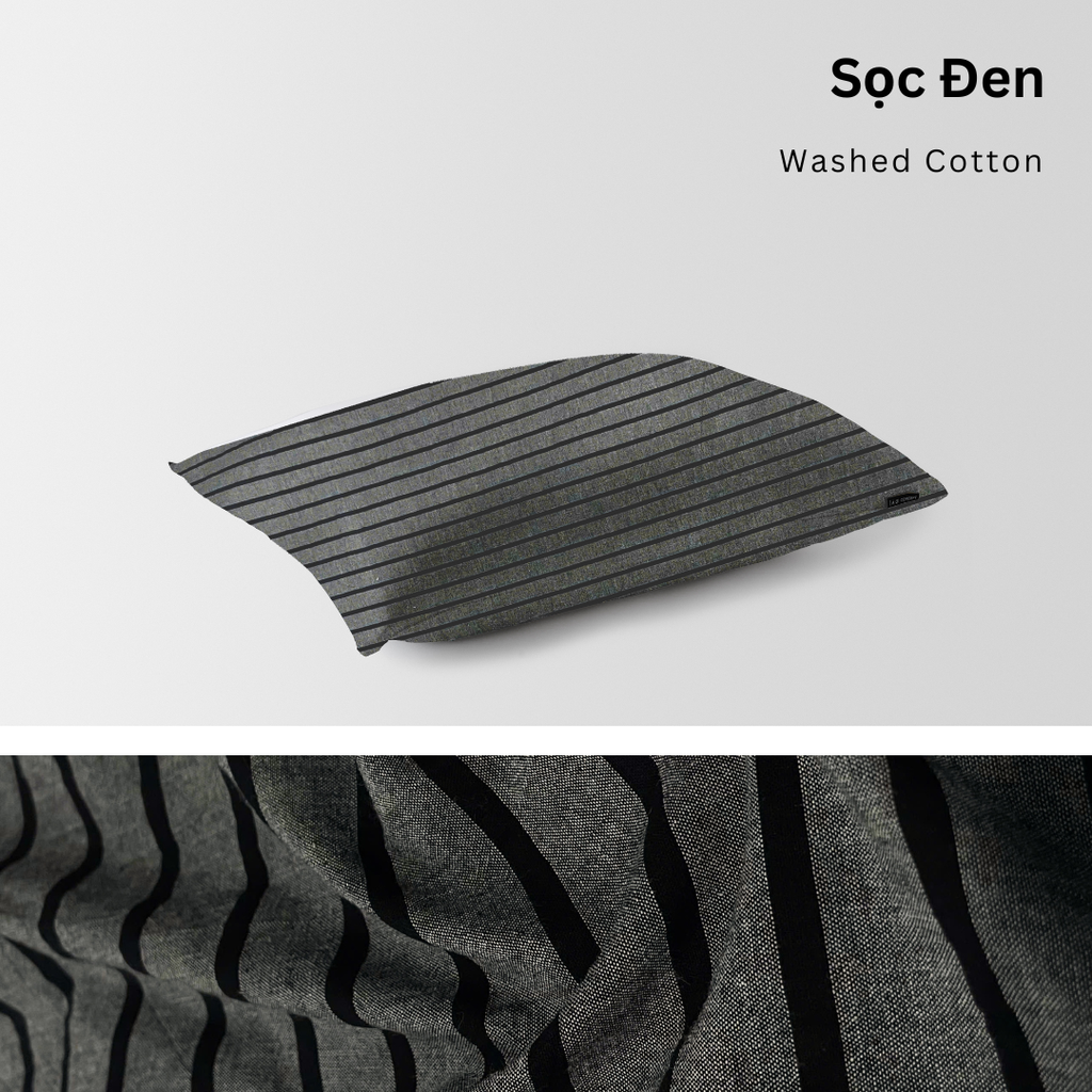 Vỏ Gối Nằm Washed Cotton Cao Cấp | Size 50x70cm | Sọc Đen