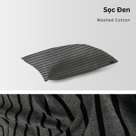  Vỏ Gối Nằm Washed Cotton Cao Cấp | Size 50x70cm | Sọc Đen 