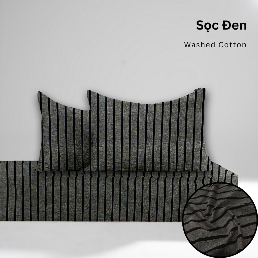 Bộ ga gối 3 món Washed Cotton [ Sọc Đen ] À ƠI CONCEPT