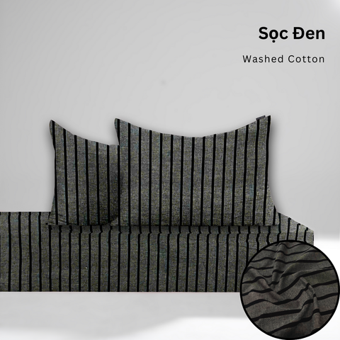  Bộ ga gối 3 món Washed Cotton [ Sọc Đen ] À ƠI CONCEPT 
