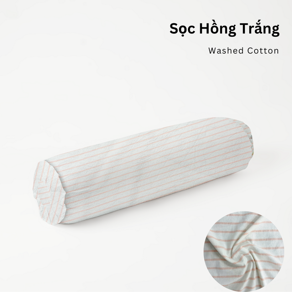 Vỏ Gối Ôm Washed Cotton | Size 37x100cm | Sọc Hồng Trắng