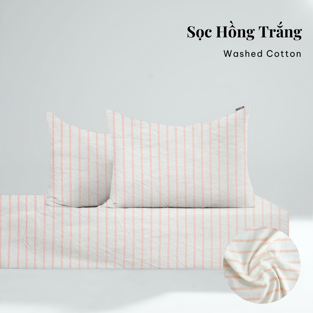 Bộ ga gối 3 món Washed Cotton [ Sọc Hồng Trắng ] À ƠI CONCEPT