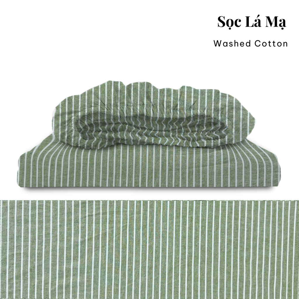 Drap giường Washed Cotton [ Sọc Lá Mạ ]