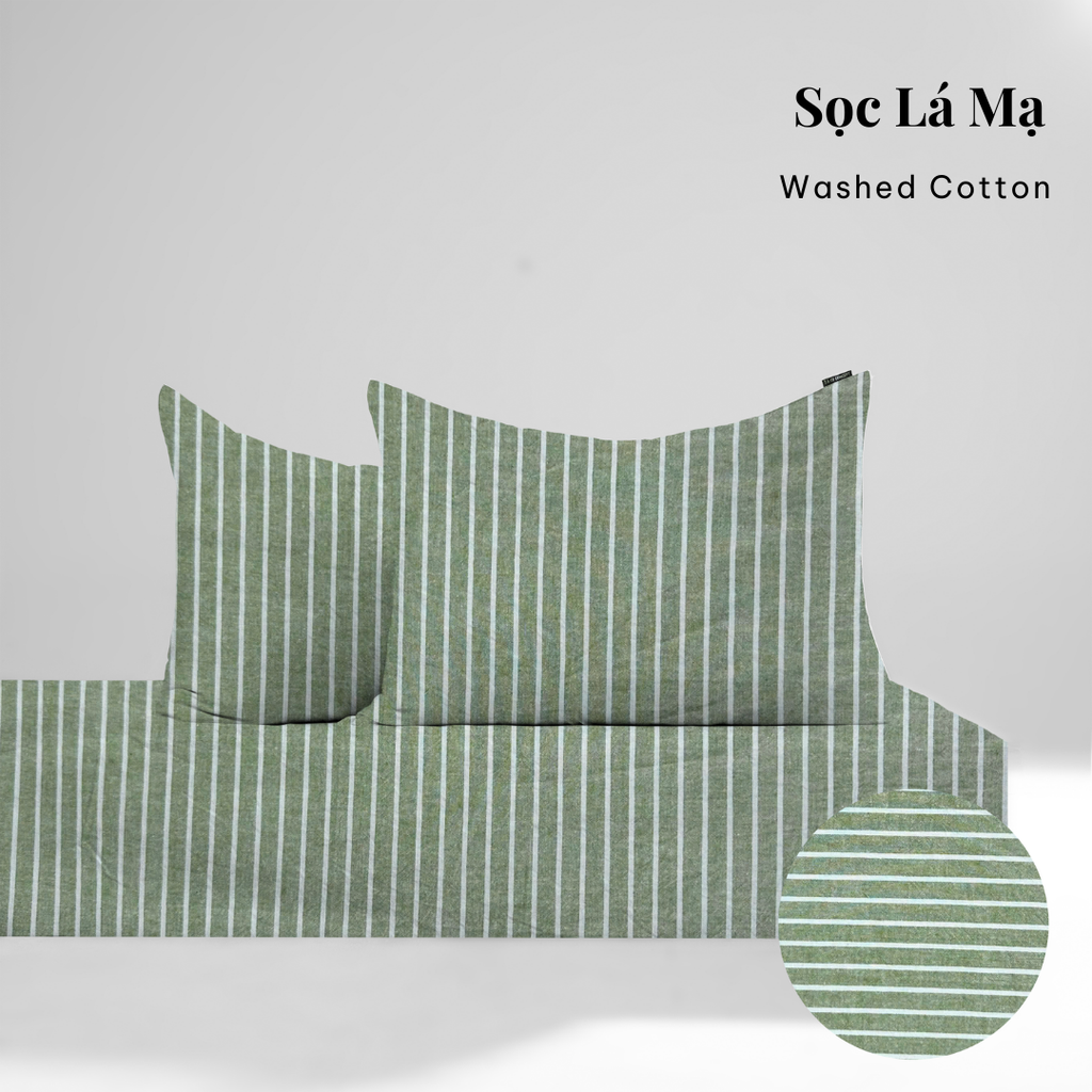 Bộ ga gối 3 món Washed Cotton [ Sọc Lá Mạ ] À ƠI CONCEPT