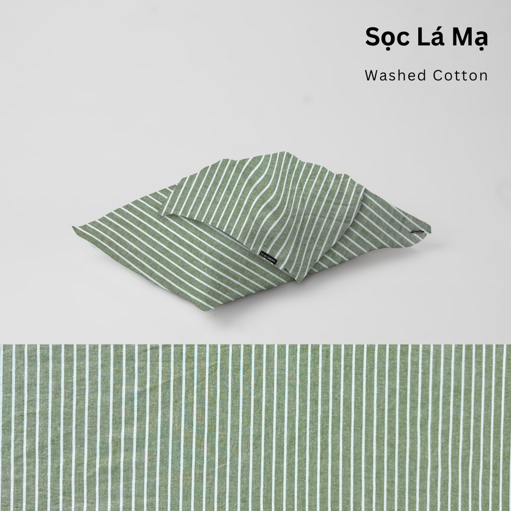 Vỏ Gối Nằm Washed Cotton Cao Cấp | Size 50x70cm | Sọc Lá Mạ