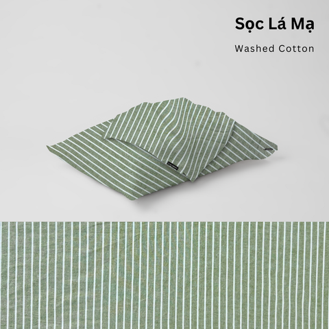  Vỏ Gối Nằm Washed Cotton Cao Cấp | Size 50x70cm | Sọc Lá Mạ 