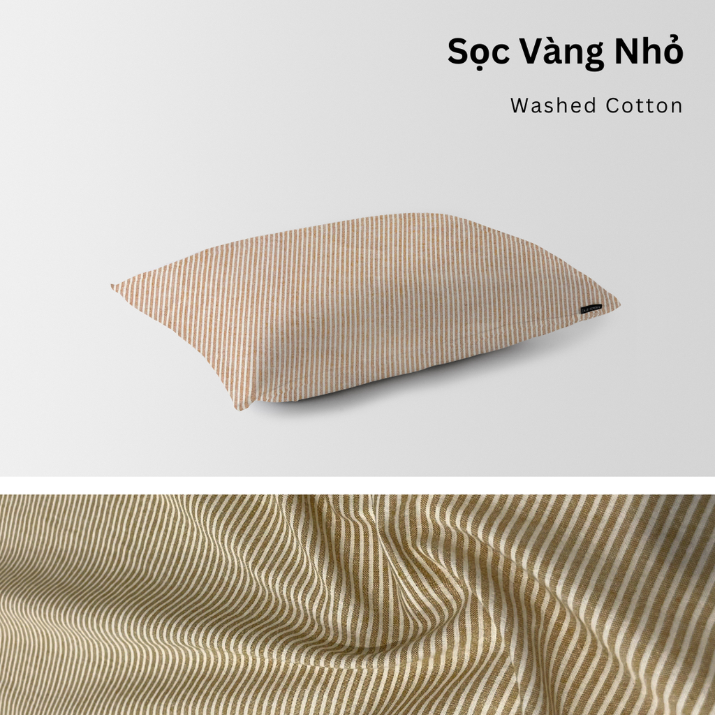 Vỏ Gối Nằm Washed Cotton Cao Cấp | Size 50x70cm | Sọc Vàng Nhỏ
