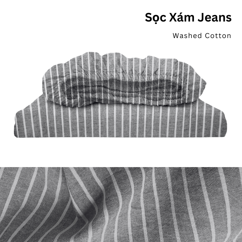 Drap giường Washed Cotton [ Sọc Xám Jean ]
