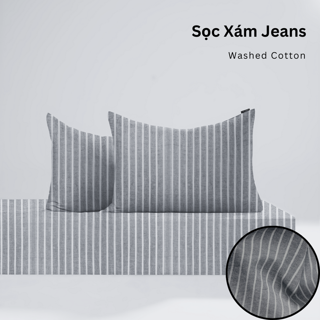 Bộ ga gối 3 món Washed Cotton [ Sọc Xám Jeans ] À ƠI CONCEPT