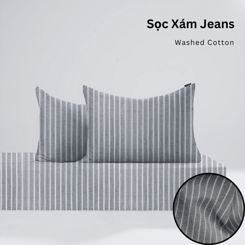  Bộ ga gối 3 món Washed Cotton [ Sọc Xám Jeans ] À ƠI CONCEPT 