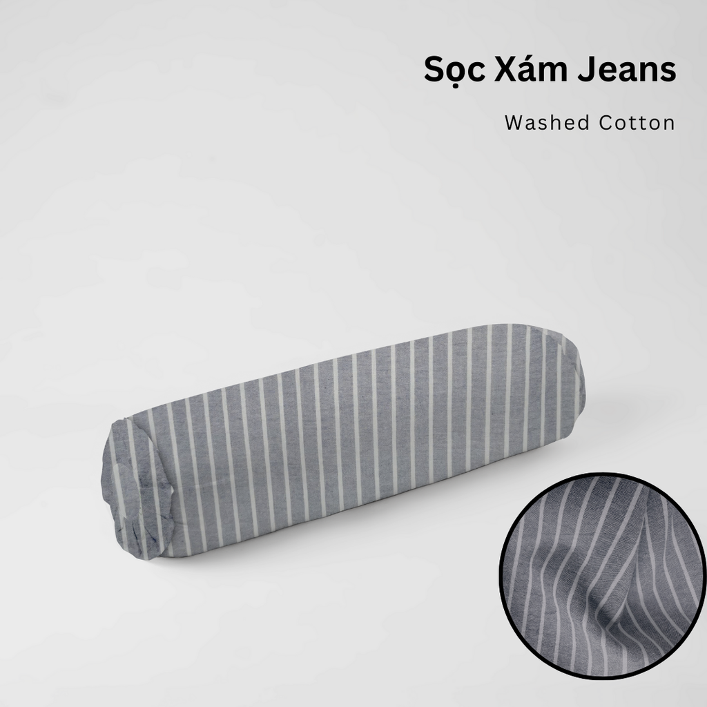 Vỏ Gối Ôm Washed Cotton | Size 37x100cm | Sọc Xám Jeans