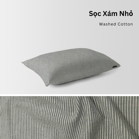  Vỏ Gối Nằm Washed Cotton Cao Cấp | Size 50x70cm | Sọc Xám Nhỏ 