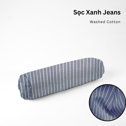  Vỏ Gối Ôm Washed Cotton | Size 37x100cm | Sọc Xanh Jeans 