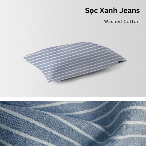  Vỏ Gối Nằm Washed Cotton Cao Cấp | Size 50x70cm | Sọc Xanh Jeans 