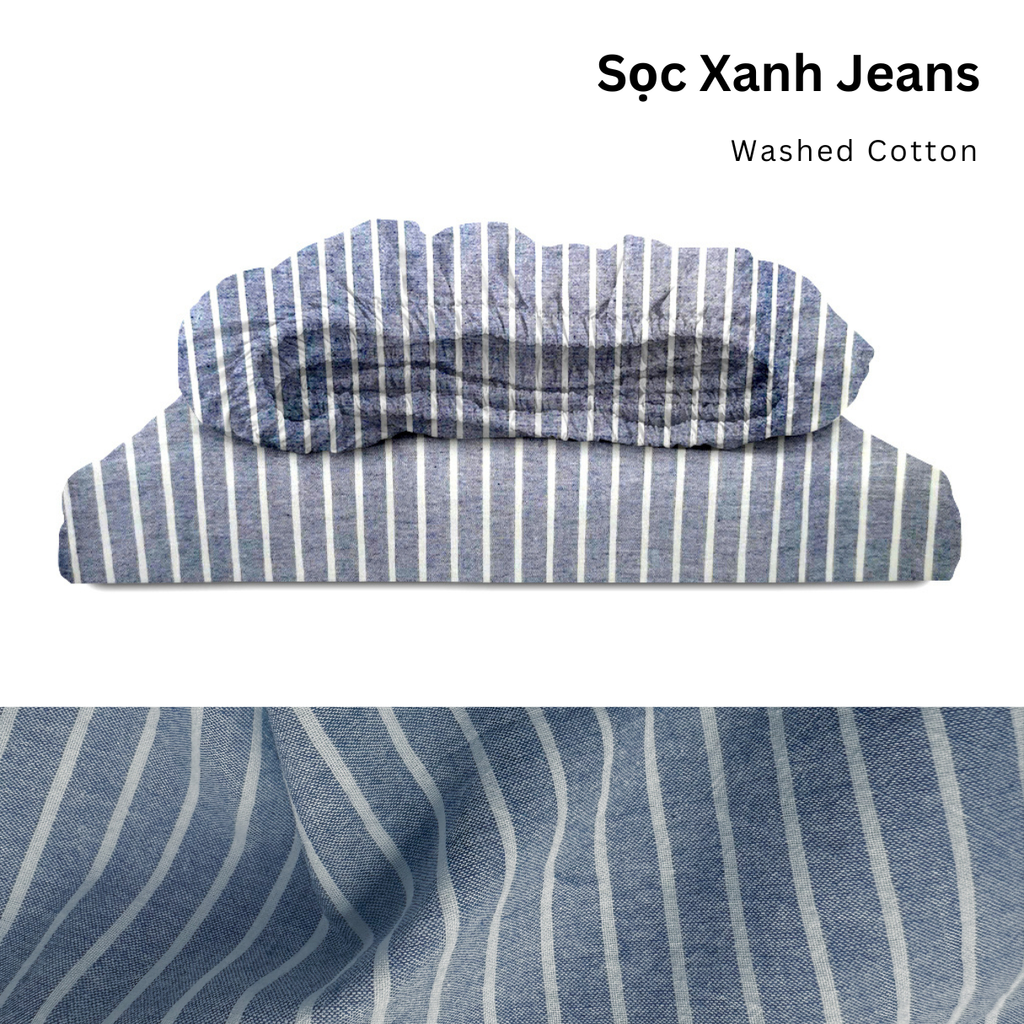 Drap giường Washed Cotton [ Sọc Xanh Jean ]