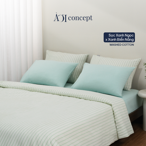  Bộ chăn ga gối 5 món Washed Cotton [ Sọc Xanh Ngọt ] À ƠI CONCEPT 