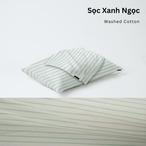  Vỏ Gối Nằm Washed Cotton Cao Cấp | Size 50x70cm | Sọc Xanh Ngọc 