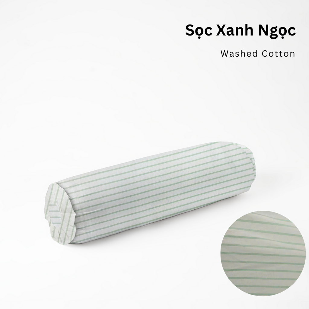 Vỏ Gối Ôm Washed Cotton | Size 37x100cm | Sọc Xanh Ngọc