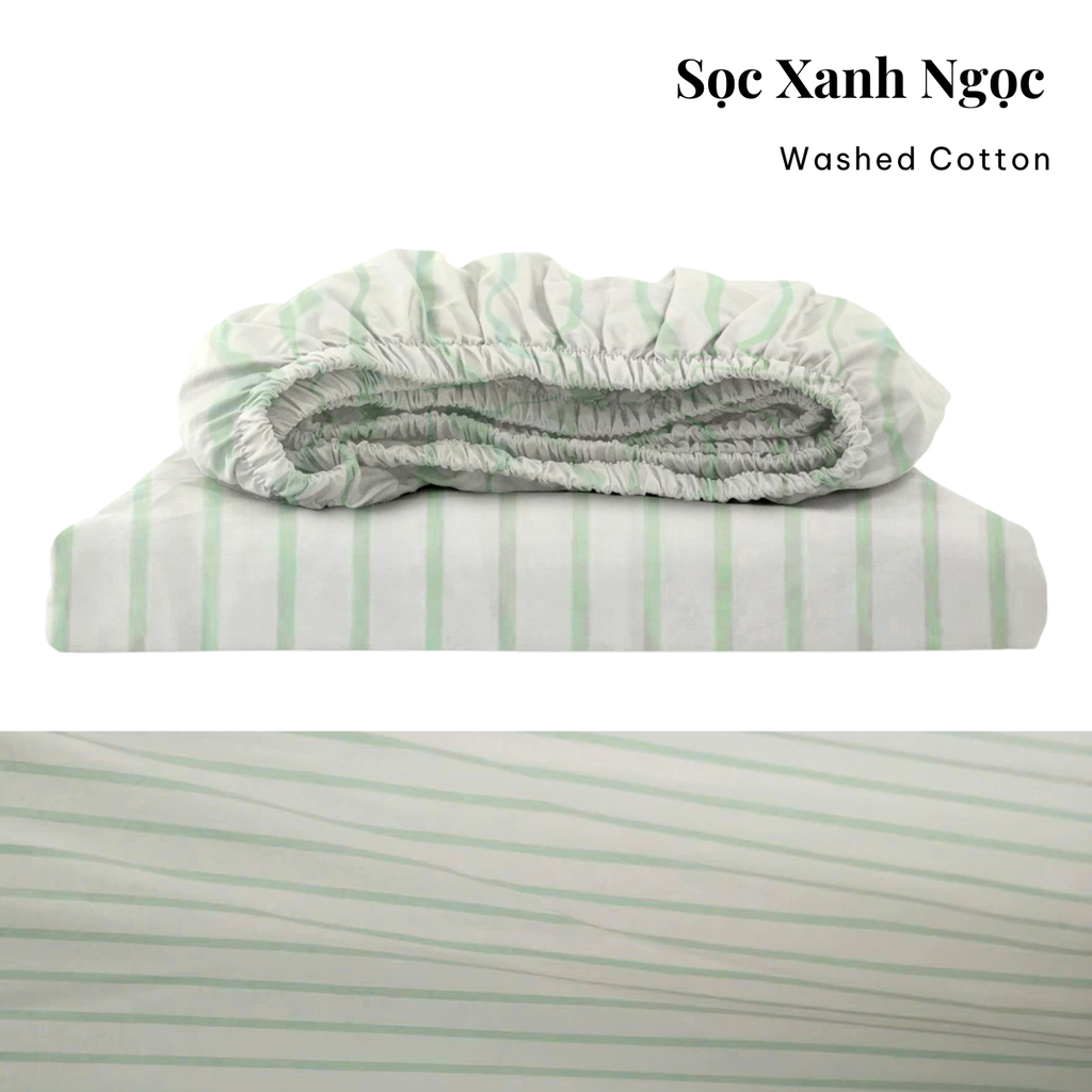 Drap giường Washed Cotton [ Sọc Xanh Ngọc ]