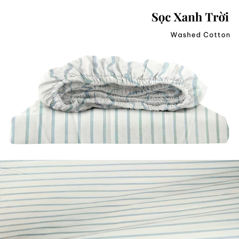  Drap giường Washed Cotton [ Sọc Xanh Trời ] 