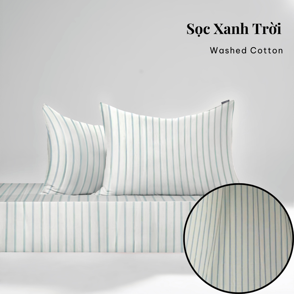 Bộ ga gối 3 món Washed Cotton [ Sọc Xanh Trời ] À ƠI CONCEPT