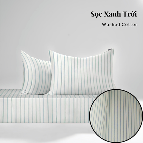  Bộ ga gối 3 món Washed Cotton [ Sọc Xanh Trời ] À ƠI CONCEPT 
