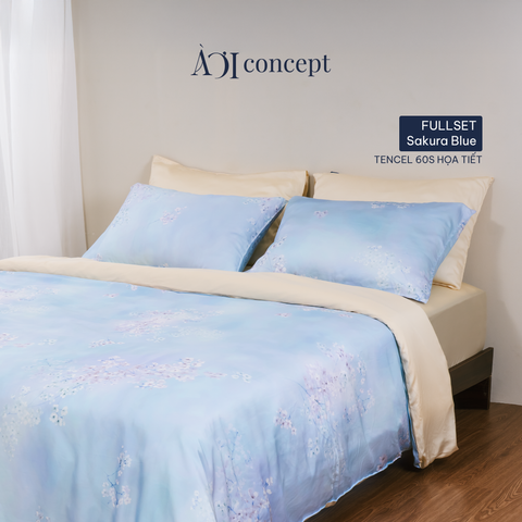  Bộ chăn ga gối Tencel 60s, họa tiết [ Sakura Blue ] À ƠI CONCEPT 