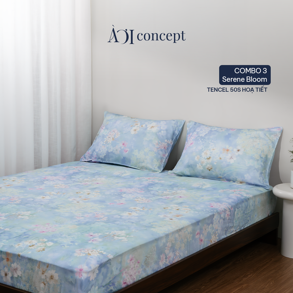  Bộ ga giường & 2 vỏ gối Tencel 50s [ Serene Bloom ] 