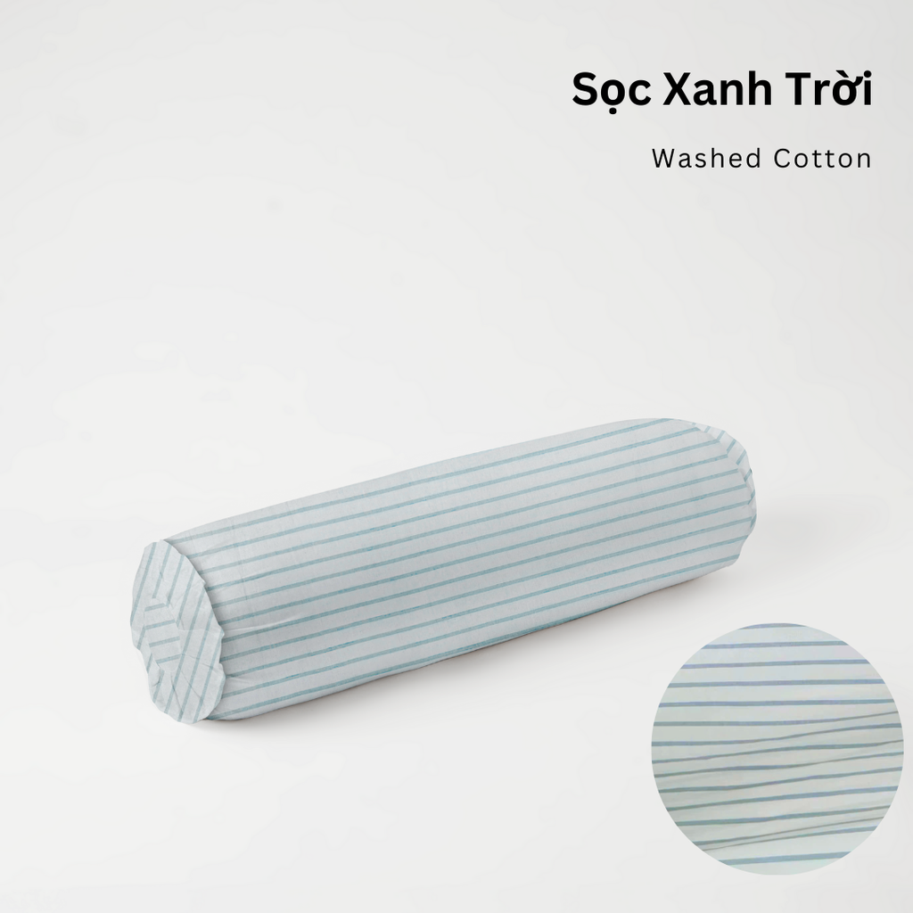 Vỏ Gối Ôm Washed Cotton | Size 37x100cm | Sọc Xanh Trời