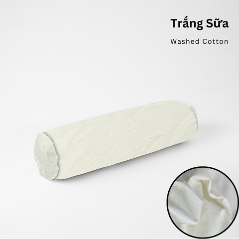  Vỏ Gối Ôm Washed Cotton | Size 37x100cm | Trắng Sữa 