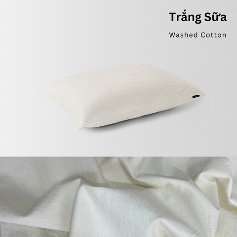  Vỏ Gối Nằm Washed Cotton Cao Cấp | Size 50x70cm | Trắng Sữa 