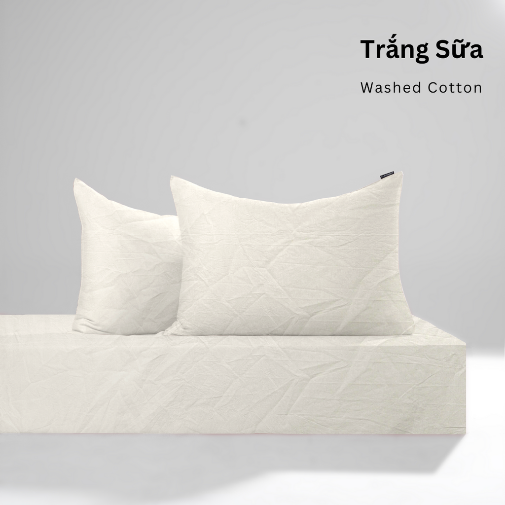 Bộ ga gối 3 món Washed Cotton [ Trắng Sữa ] À ƠI CONCEPT