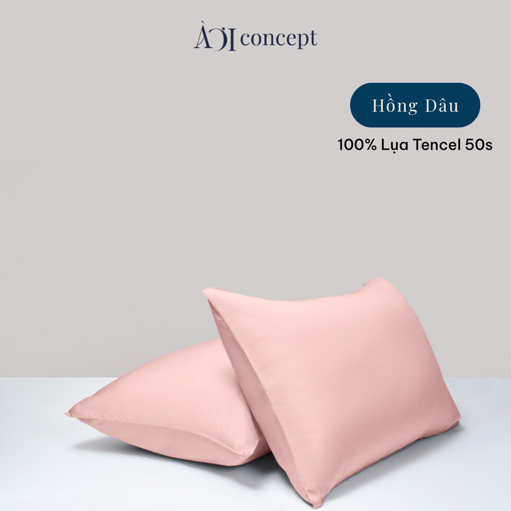 Vỏ gối nằm trơn | Lụa Tencel 50s | 50cmx70cm | Hồng Dâu | Mềm mại | VGTC000022 | À Ơi Concept