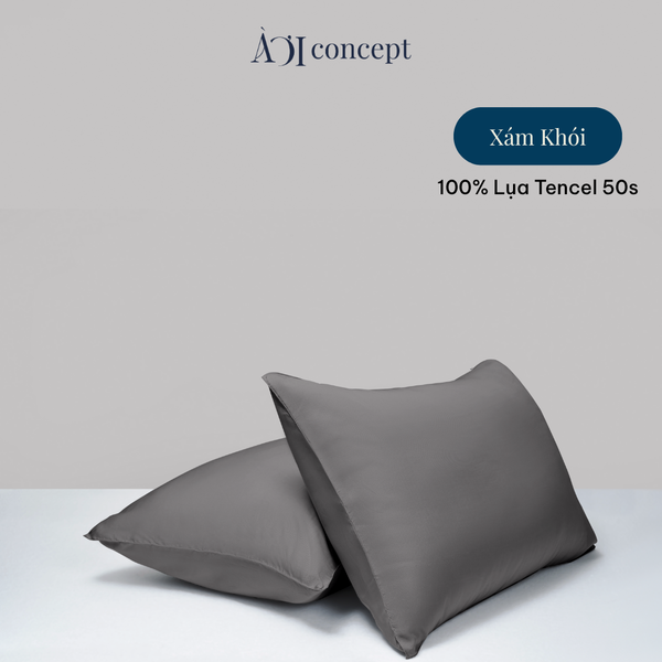  Vỏ gối nằm trơn | Lụa Tencel 50s | 50cmx70cm | Xám Khói | Mềm mại | VGTC000020 | À Ơi Concept 