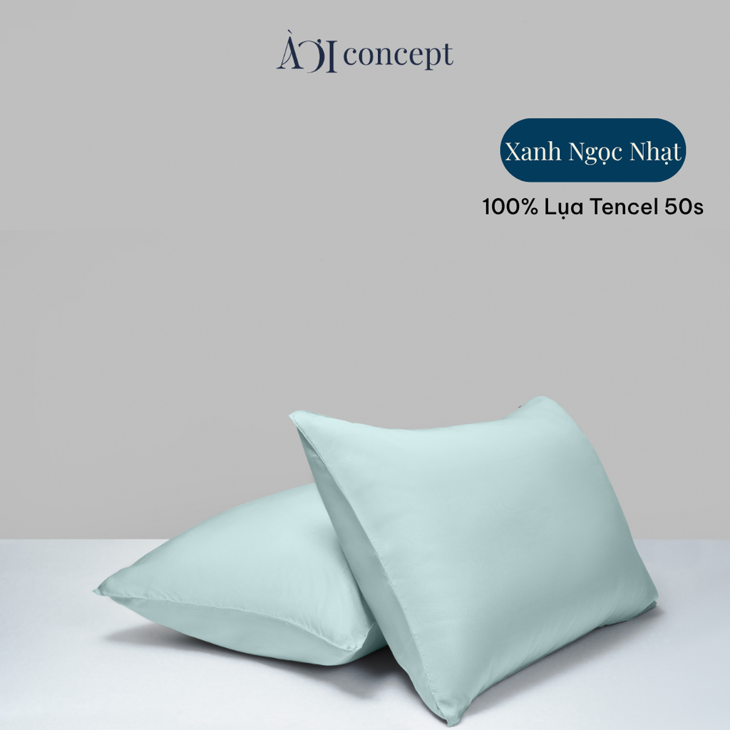 Vỏ gối nằm trơn | Lụa Tencel 50s | 50cmx70cm | Xanh Ngọc Nhạt | Mềm mại | VGTC000021 | À Ơi Concept