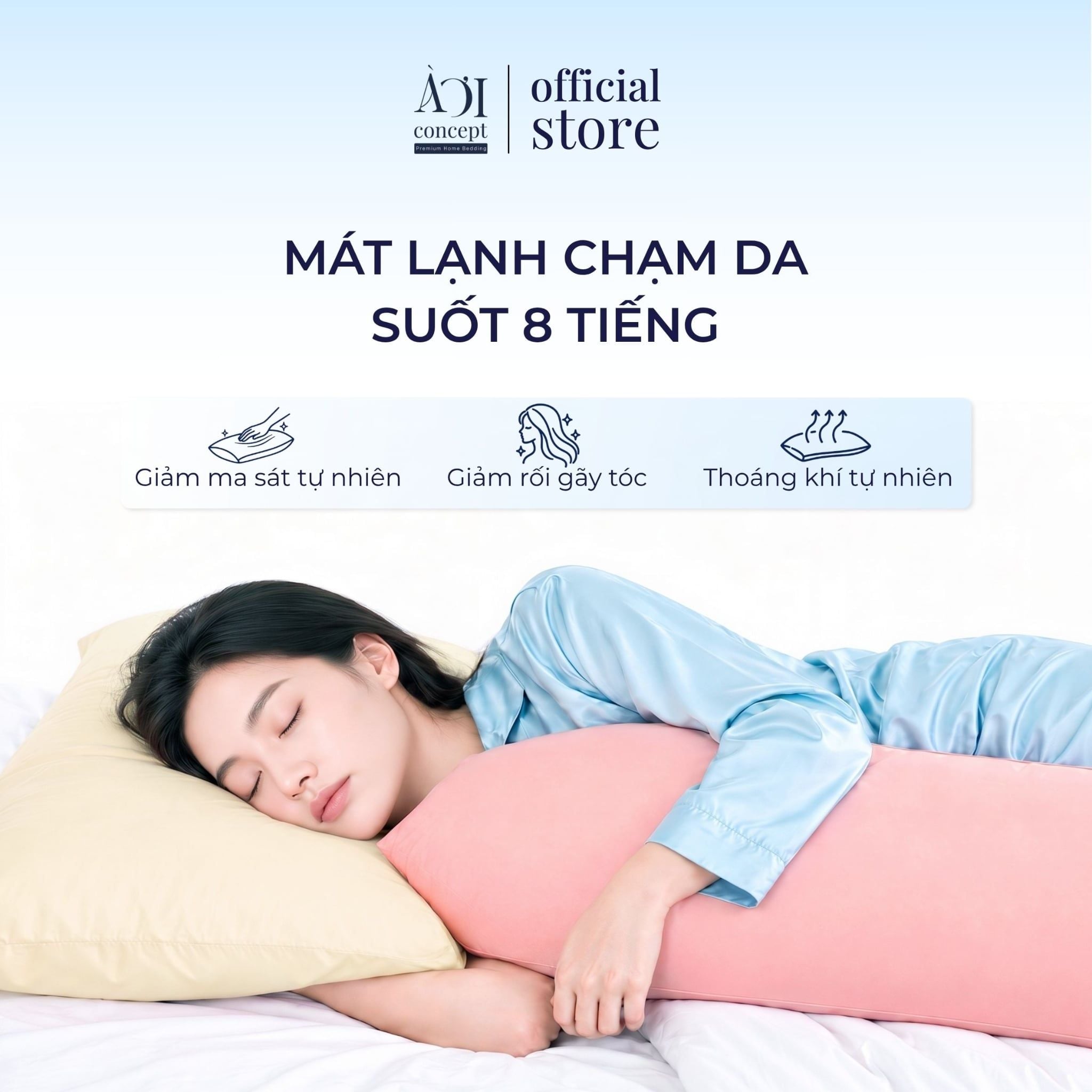  Vỏ Gối Đôi Lạnh Hydro Ice | 40 x 120 | Trơn | Nylon | Bọc Gối Làm Mát Tự Nhiên 