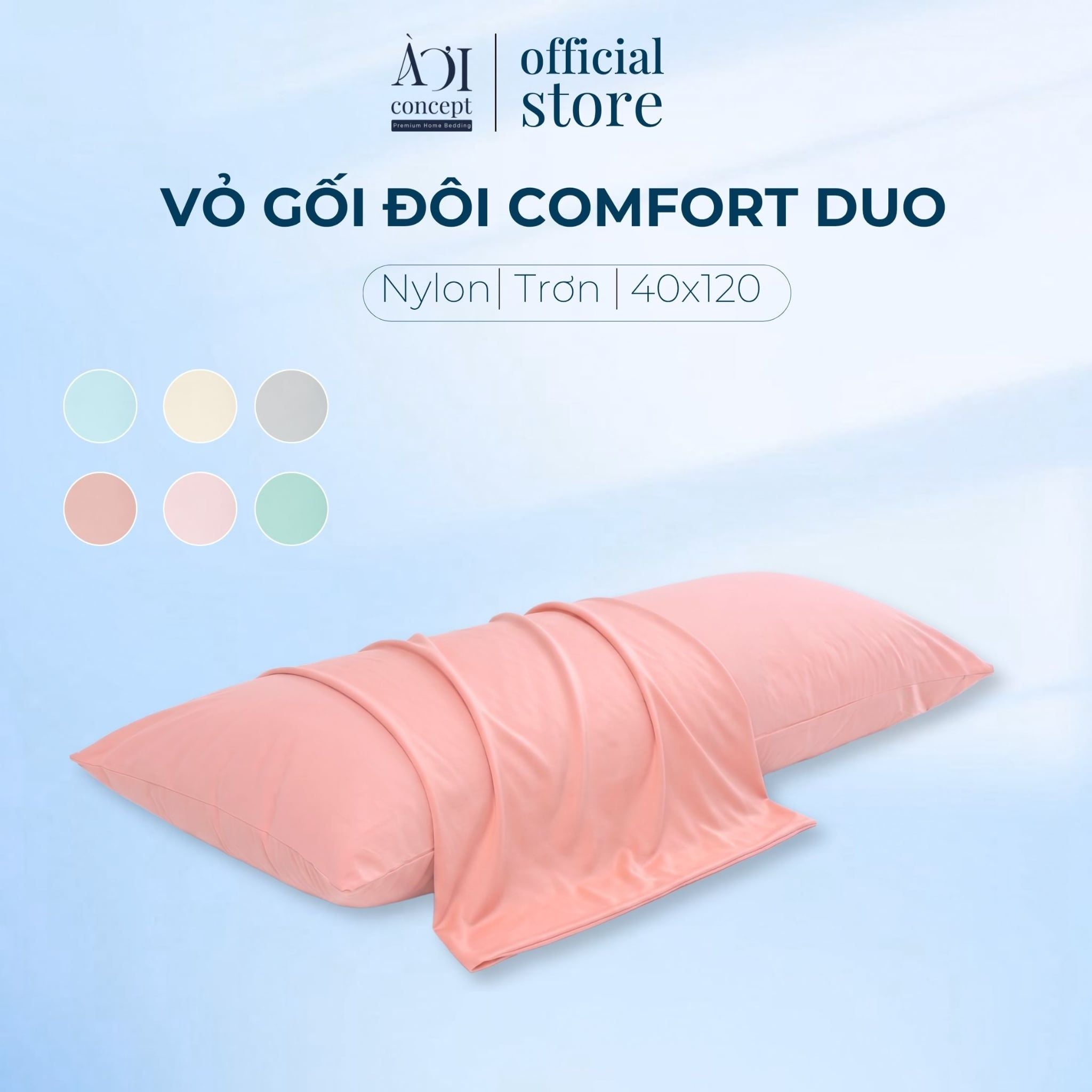  Vỏ Gối Đôi Lạnh Hydro Ice | 40 x 120 | Trơn | Nylon | Bọc Gối Làm Mát Tự Nhiên 