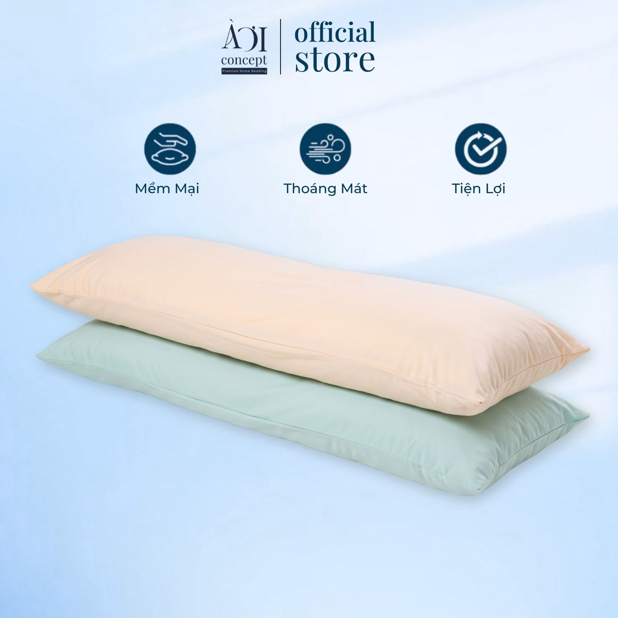  Vỏ Gối Đôi Lạnh Hydro Ice | 40 x 120 | Trơn | Nylon | Bọc Gối Làm Mát Tự Nhiên 