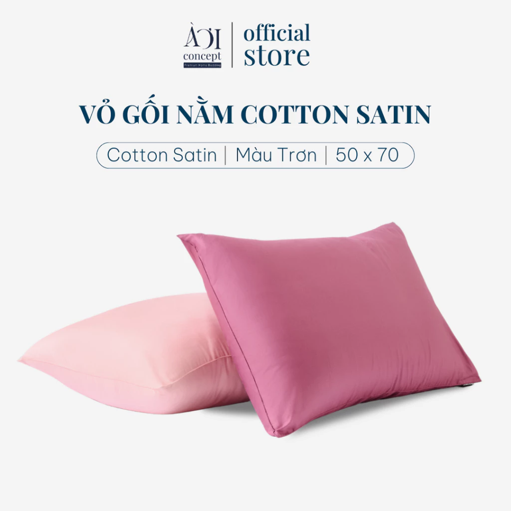Vỏ gối nằm trơn | Cotton Satin Hàn Quốc | 50cmx70cm | Xám Rêu | Mềm mại | VGCT0015 | À Ơi Concept