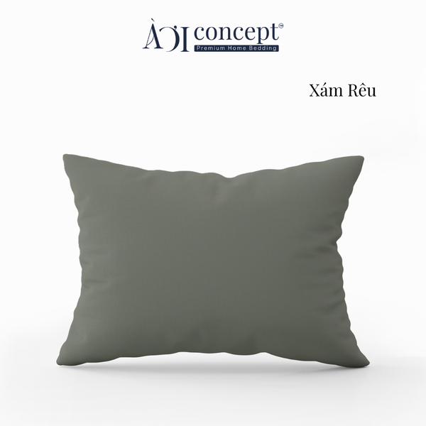  Vỏ gối nằm trơn | Cotton Satin Hàn Quốc | 50cmx70cm | Xám Rêu | Mềm mại | VGCT0015 | À Ơi Concept 