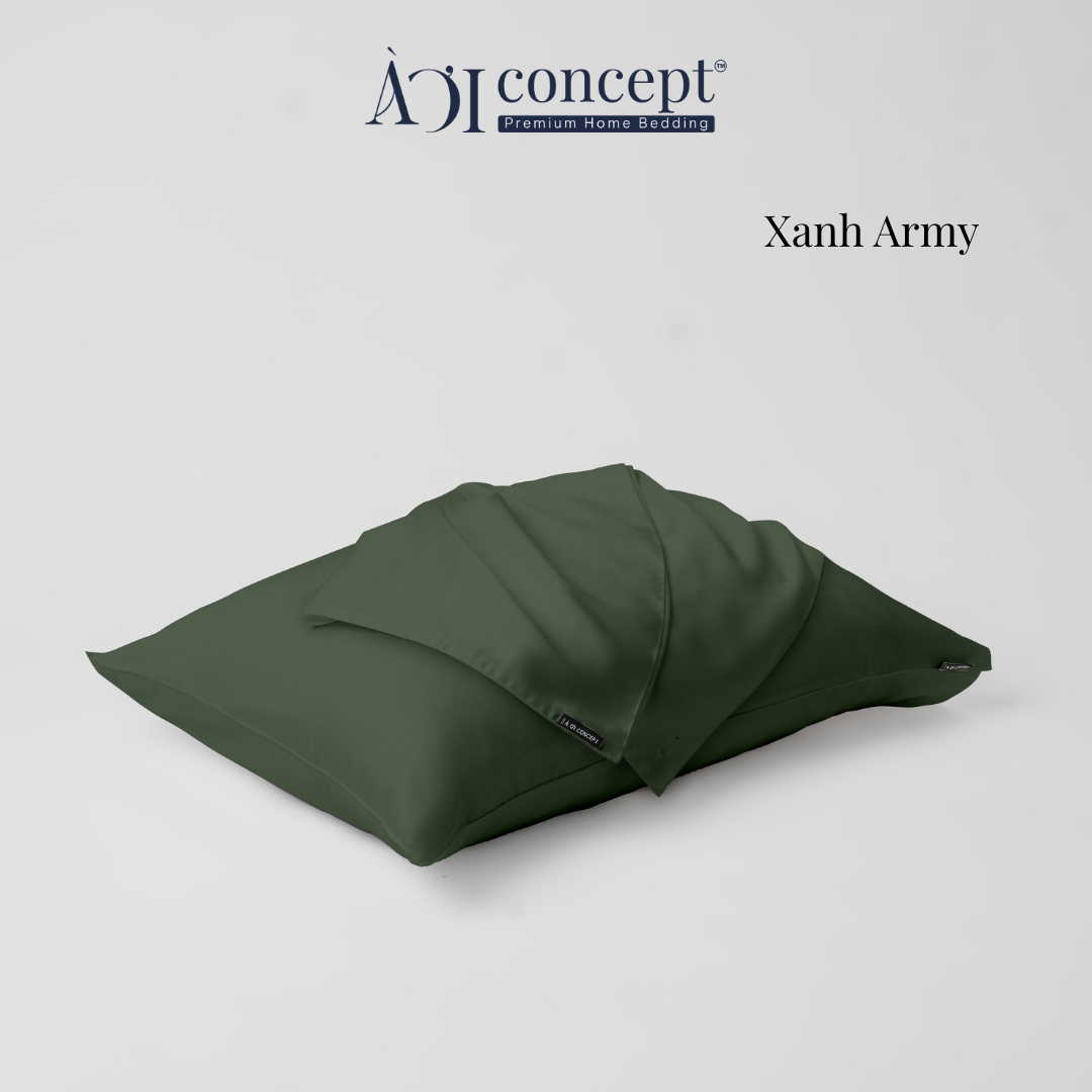  Vỏ gối nằm trơn | Lụa Tencel | 50cmx70cm, 35cmx50cm | Túi lồng ruột | Xanh Army | Mềm mại | VGTC00068 | À Ơi Concept 