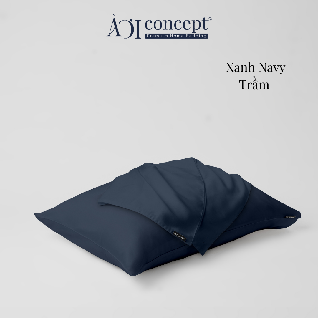  Vỏ gối nằm trơn | Lụa Tencel | 50cmx70cm, 35cmx50cm | Túi lồng ruột | Xanh Navy Trầm | Mềm mại | VGTC00079 | À Ơi Concept 