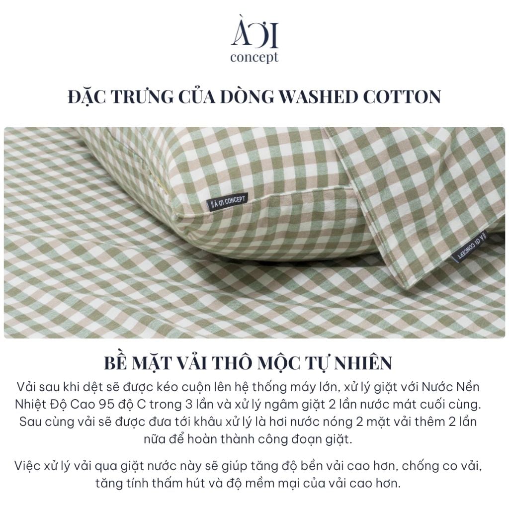  Vỏ Gối Nằm Washed Cotton Cao Cấp | 50x70 cm | 21 Màu | Mềm Mại, Êm Ái | À Ơi Concept 