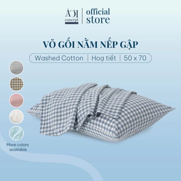  Vỏ Gối Nằm Washed Cotton Cao Cấp | 50x70 cm | 21 Màu | Mềm Mại, Êm Ái | À Ơi Concept 