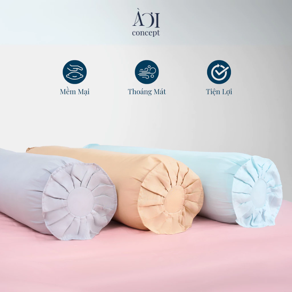 Vỏ gối ôm | Lụa Tencel 50s | 37 x 100 cm | Mềm mại, Thoáng khí | Xanh Lam | VGTC000029 | À Ơi Concept
